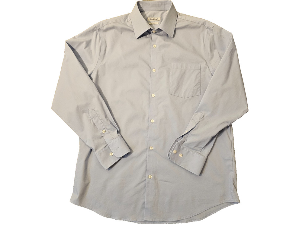 Haggar Mens Dress Shirt Light Blue Classic Fit Cotton Blend 15-15 1/2 32/33